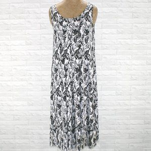 GEORGE Dress Sleevless Feather Print Black and White Stretch Summer Medium